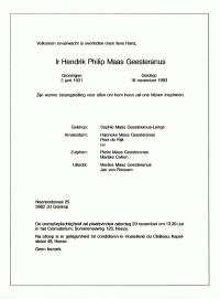 Overlijdensbericht H.P. (Hans) MG (1993)